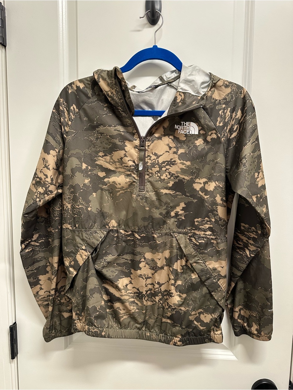 The North Face Kids' Camo Half‑Zip Rain Anorak — Olive & Tan